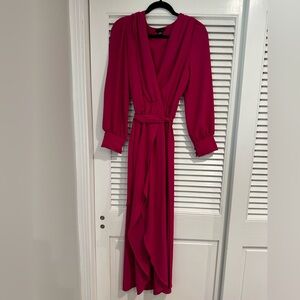 Gently used long wrap dress by fraiche by J  in color Fuschia / Large